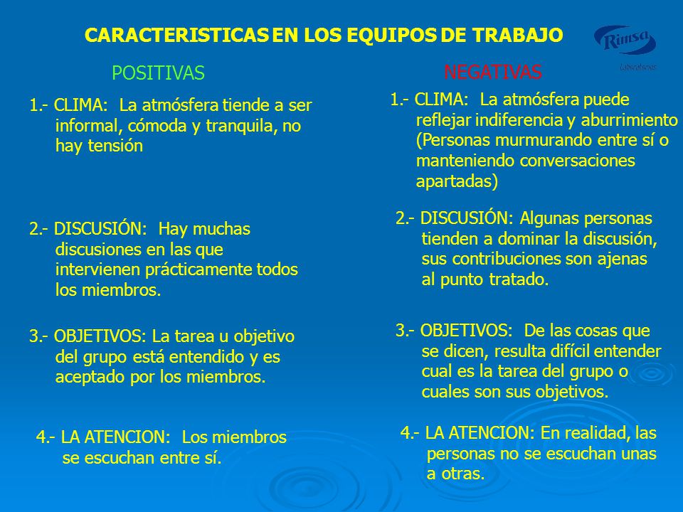 CARACTERISTICAS EN LOS EQUIPOS DE TRABAJO