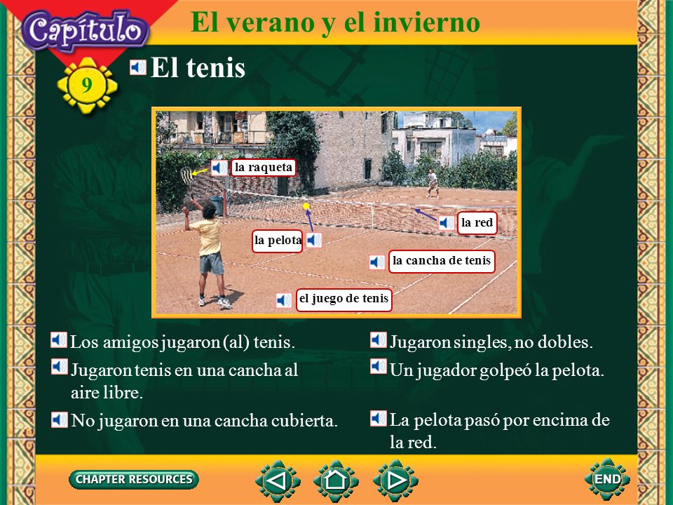 El verano y el invierno El tenis 9 Los amigos jugaron (al) tenis.