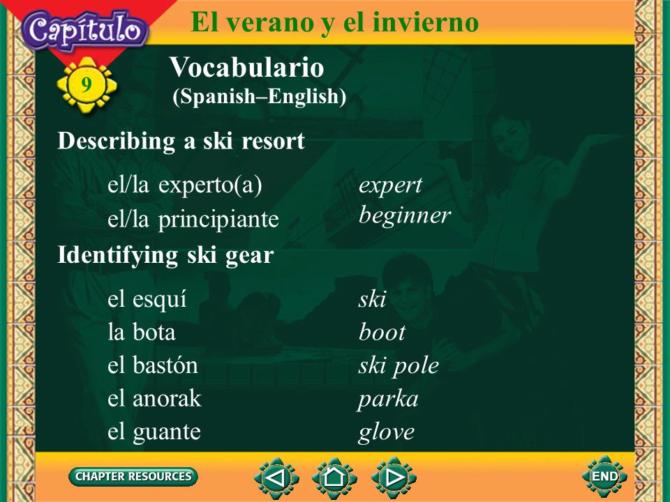 El verano y el invierno Vocabulario Describing a ski resort