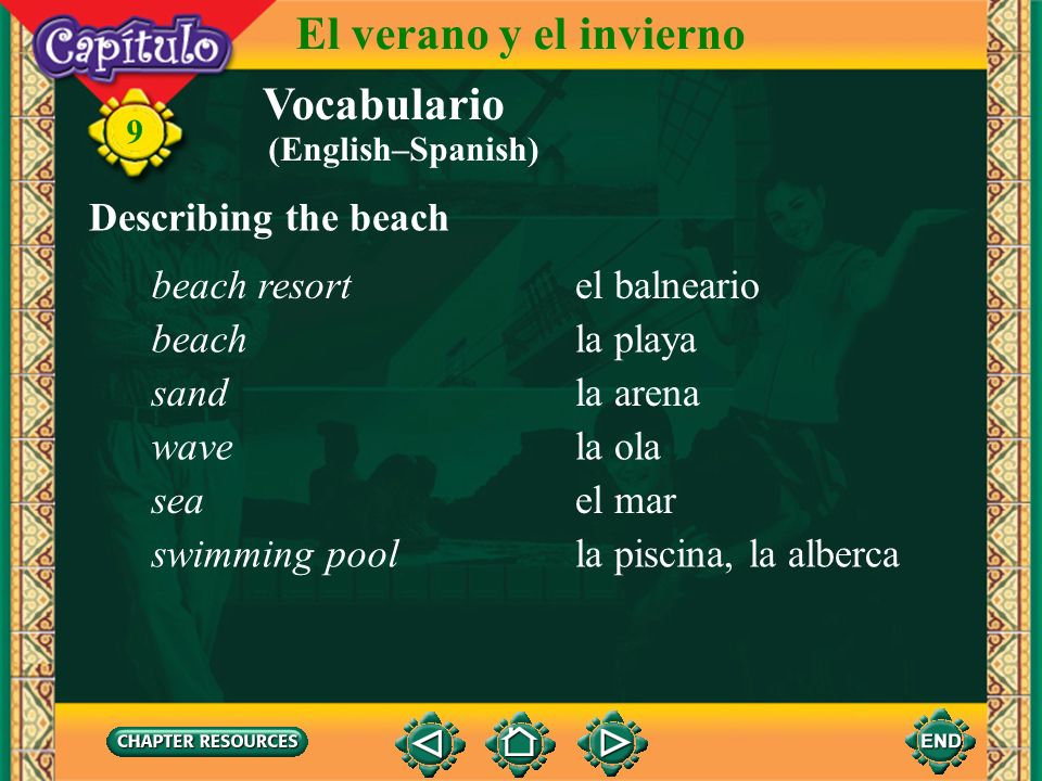El verano y el invierno Vocabulario Describing the beach beach resort
