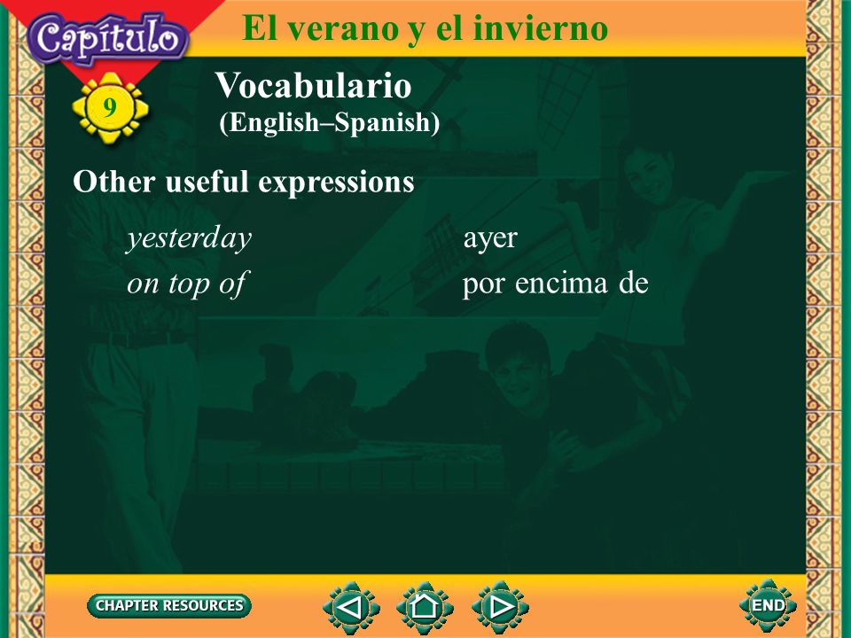El verano y el invierno Vocabulario Other useful expressions yesterday