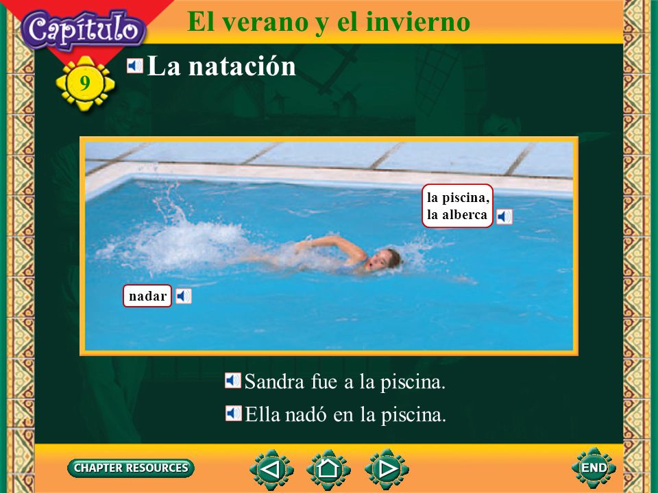 El verano y el invierno La natación 9 Sandra fue a la piscina.