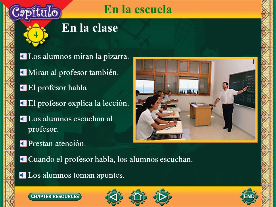 En la escuela En la clase 4 Los alumnos miran la pizarra.