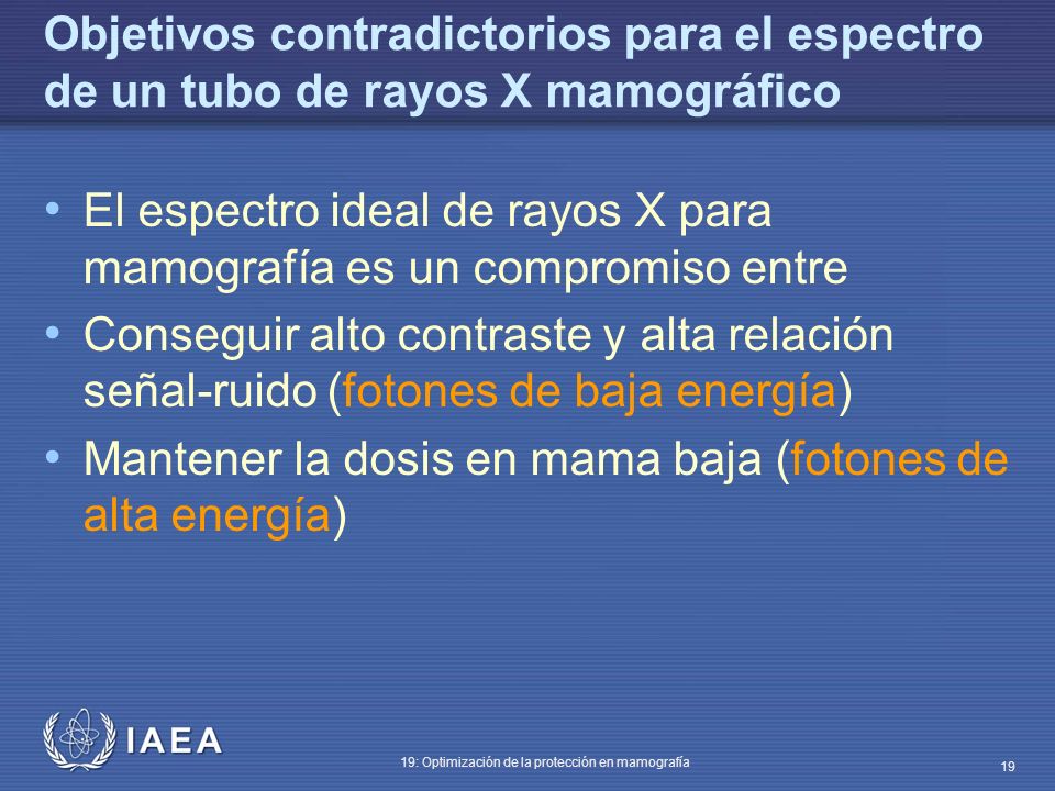 Objetivos contradictorios para el espectro de un tubo de rayos X mamográfico