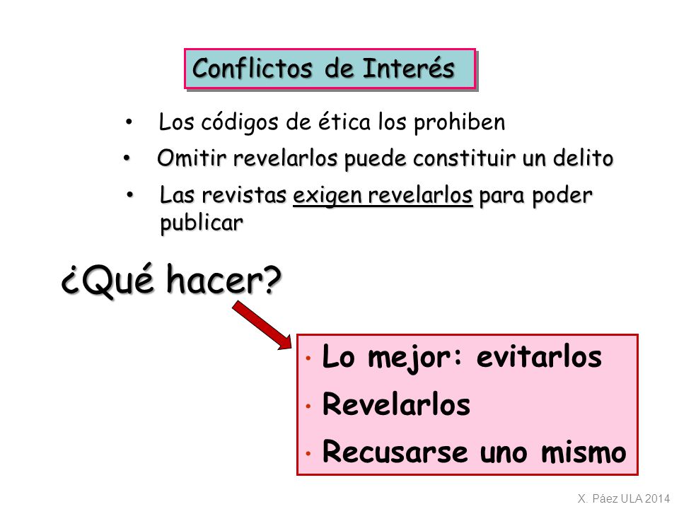 ¿Qué hacer Conflictos de Interés Los códigos de ética los prohiben