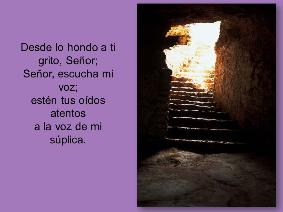 Desde lo hondo a ti grito, Señor; Señor, escucha mi voz; estén tus oídos atentos a la voz de mi súplica.