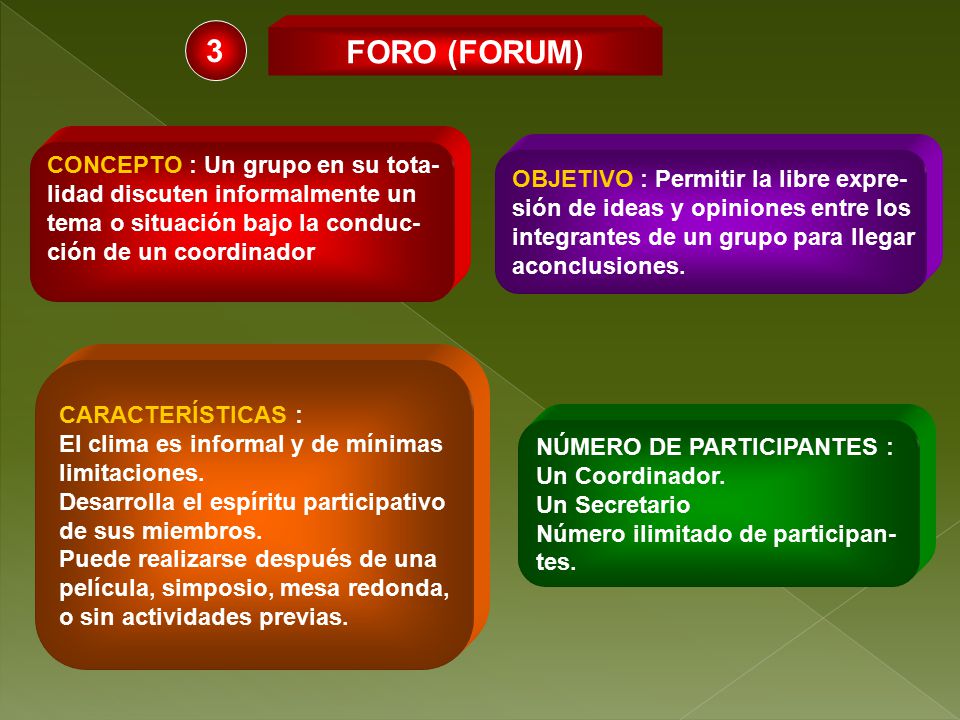 3 FORO (FORUM) CONCEPTO : Un grupo en su tota-