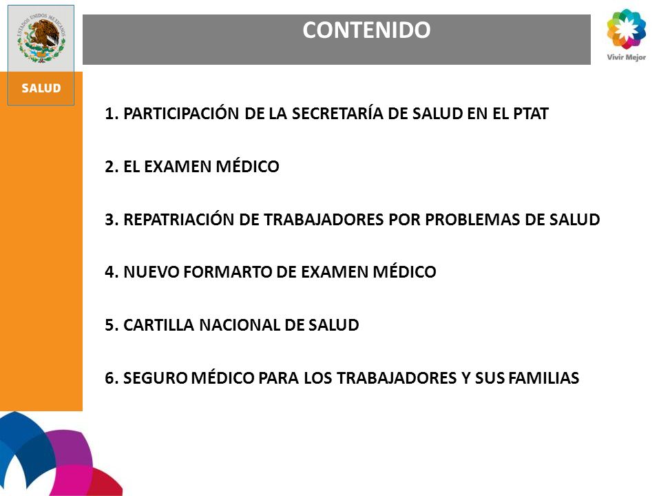 CONTENIDO 1. PARTICIPACIÓN DE LA SECRETARÍA DE SALUD EN EL PTAT