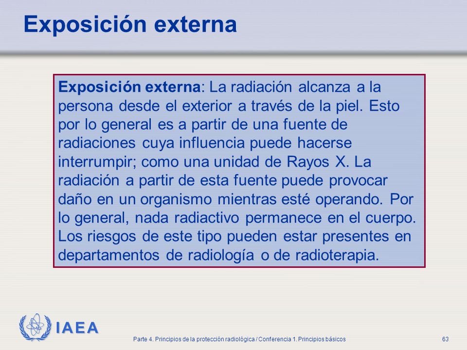 Part No 4, Lesson No 1 Radiation Safety. Exposición externa.