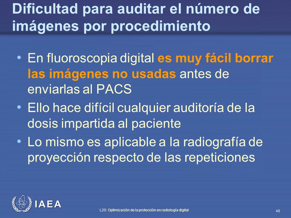 Dificultad para auditar el número de imágenes por procedimiento
