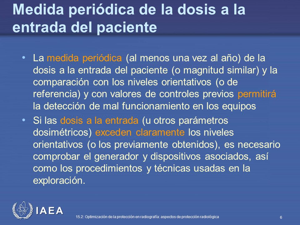 Medida periódica de la dosis a la entrada del paciente