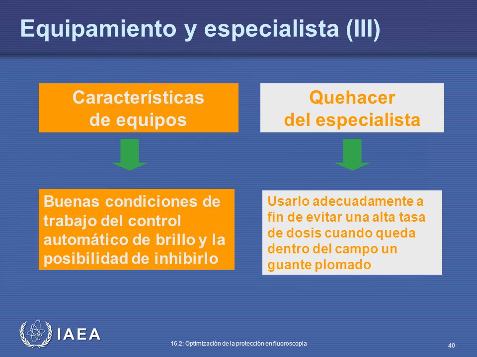 Equipamiento y especialista (III)