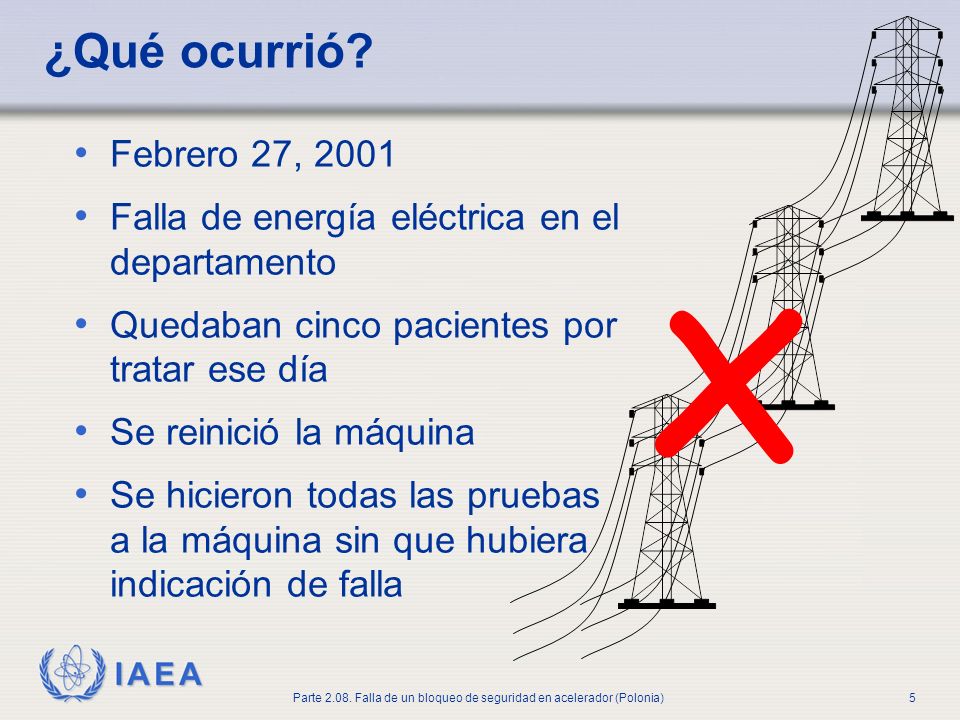 ¿Qué ocurrió x. Febrero 27, Falla de energía eléctrica en el departamento. Quedaban cinco pacientes por tratar ese día.