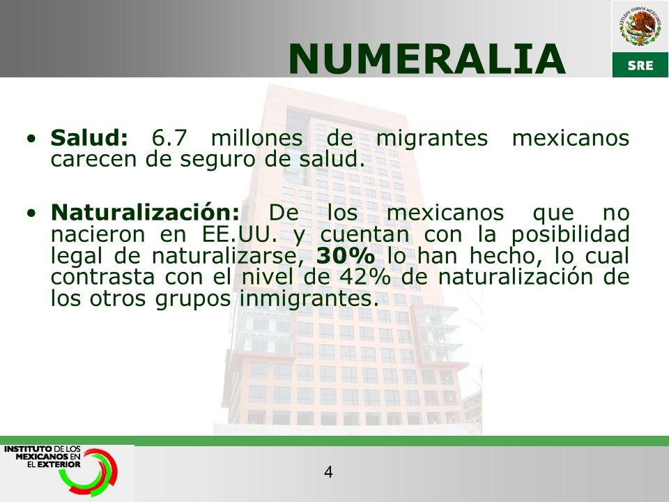 NUMERALIA Salud: 6.7 millones de migrantes mexicanos carecen de seguro de salud.