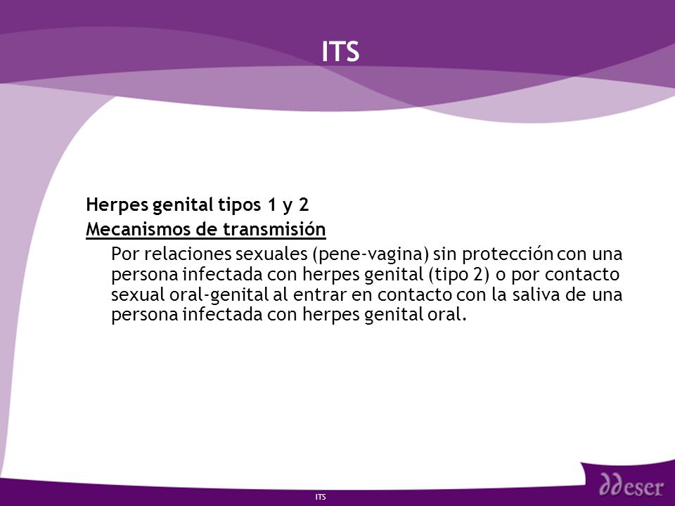 ITS Herpes genital tipos 1 y 2 Mecanismos de transmisión