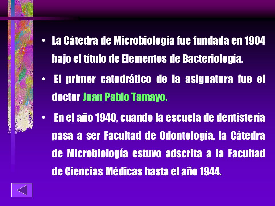 La Cátedra de Microbiología fue fundada en 1904 bajo el título de Elementos de Bacteriología.