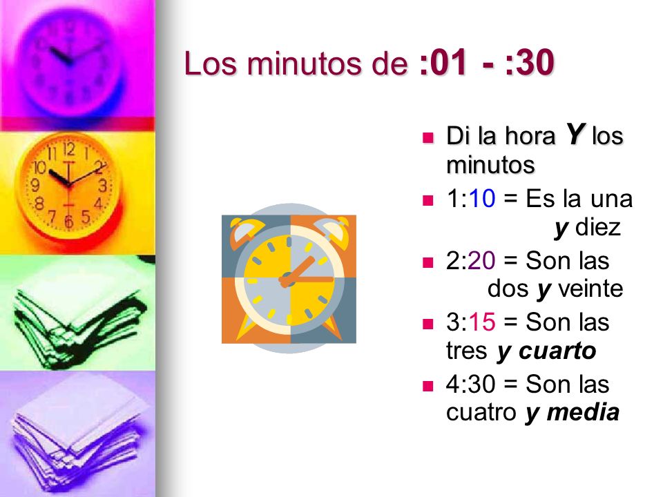 Los minutos de :01 - :30 Di la hora Y los minutos