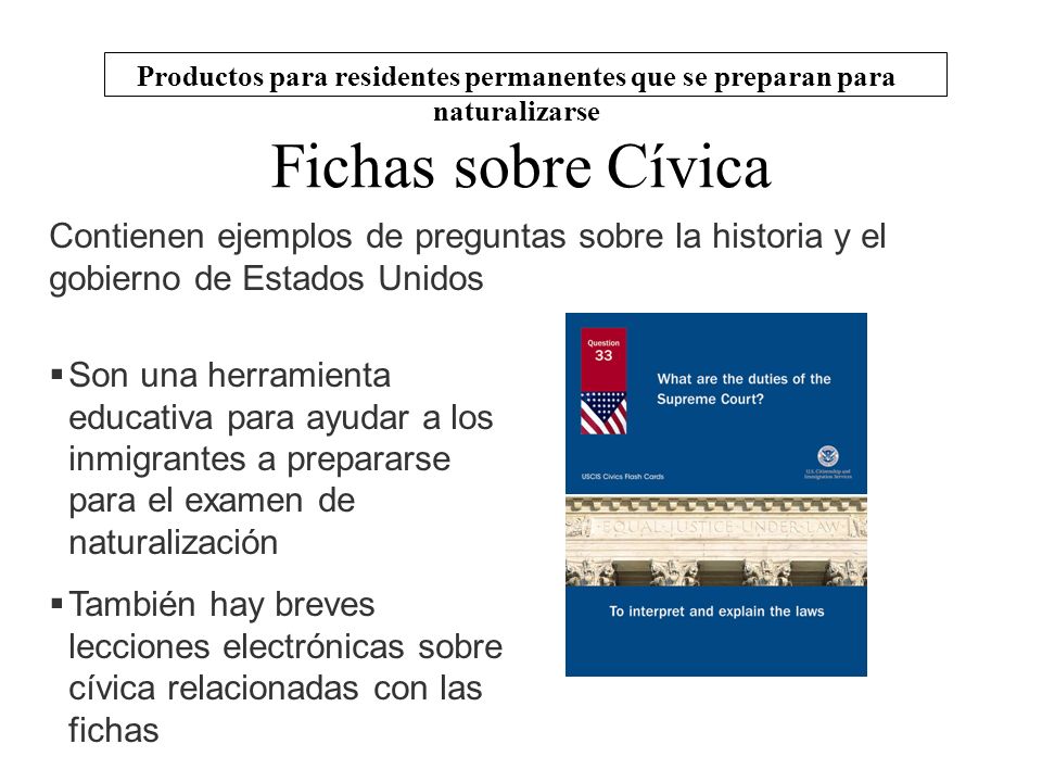Productos para residentes permanentes que se preparan para naturalizarse