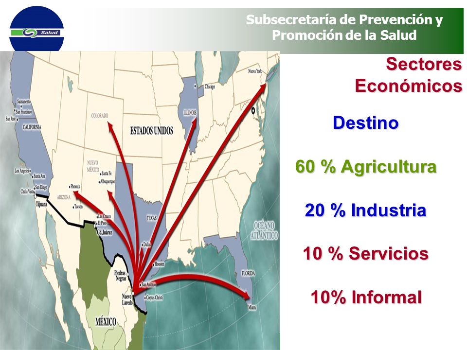Sectores Económicos Destino 60 % Agricultura 20 % Industria 10 % Servicios 10% Informal