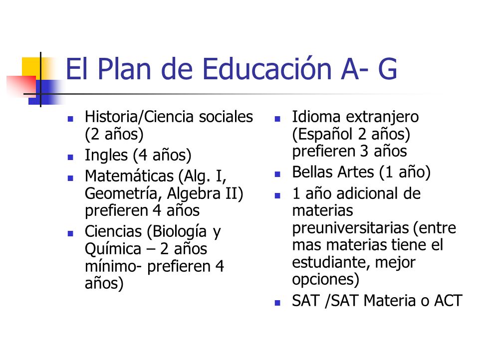 El Plan de Educación A- G