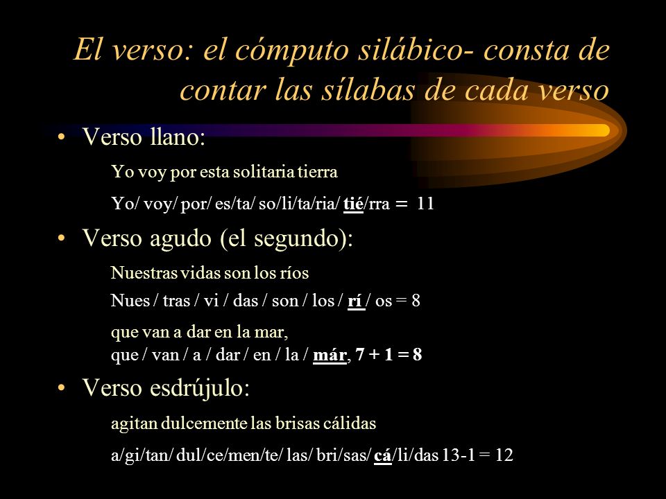 El verso: el cómputo silábico- consta de contar las sílabas de cada verso