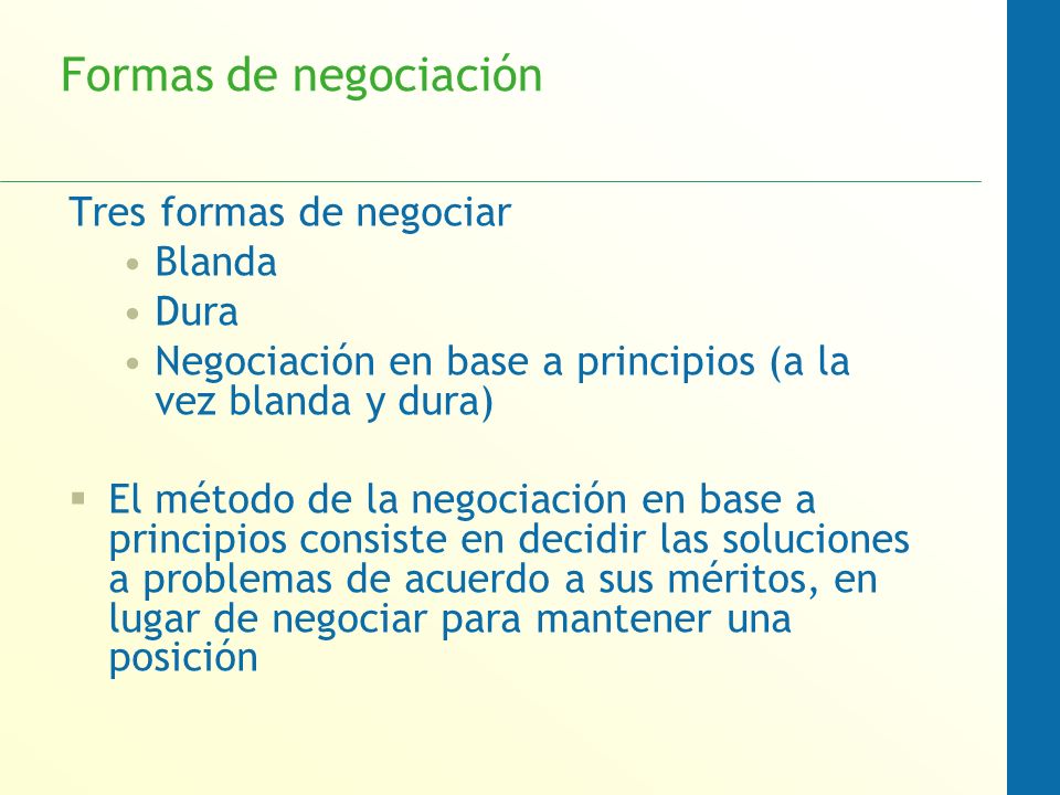 Formas de negociación Tres formas de negociar Blanda Dura