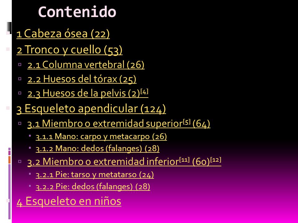Contenido 1 Cabeza ósea (22) 2 Tronco y cuello (53)