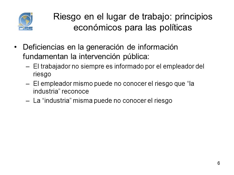 Riesgo en el lugar de trabajo: principios económicos para las políticas