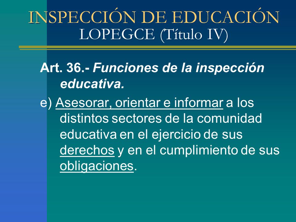 INSPECCIÓN DE EDUCACIÓN LOPEGCE (Título IV)