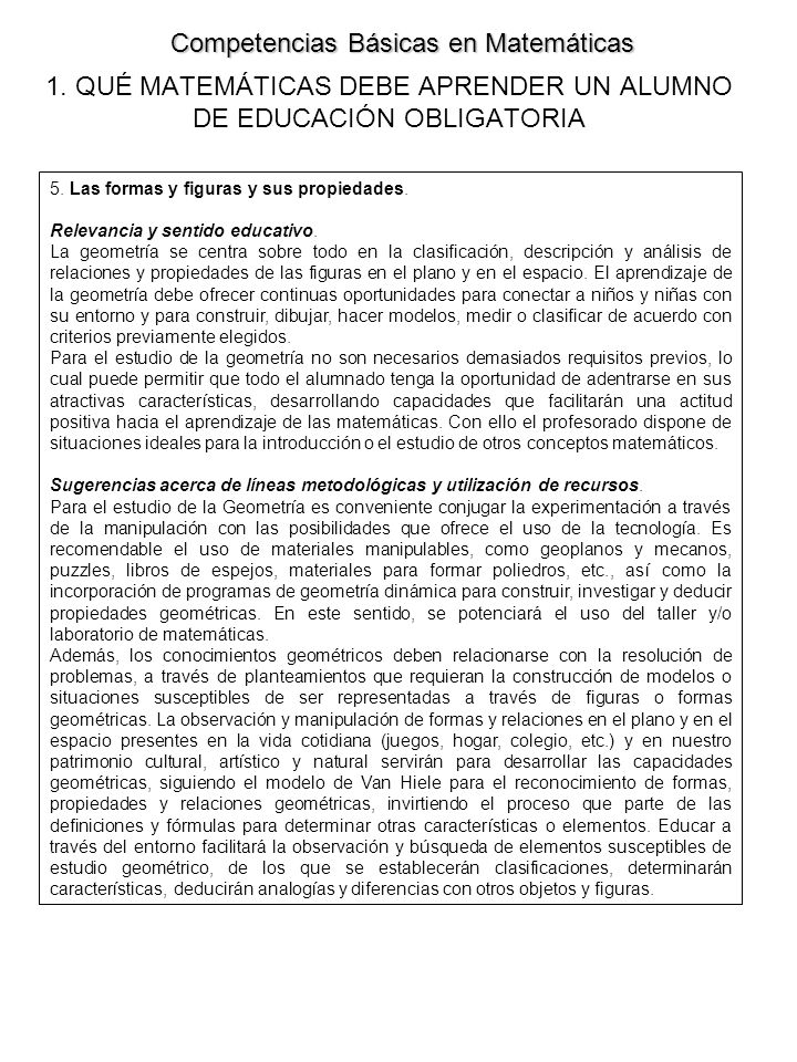 1. QUÉ MATEMÁTICAS DEBE APRENDER UN ALUMNO DE EDUCACIÓN OBLIGATORIA