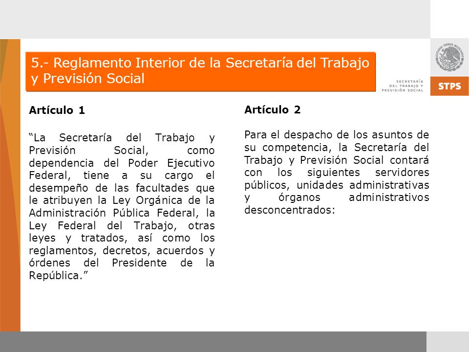 5.- Reglamento Interior de la Secretaría del Trabajo y Previsión Social