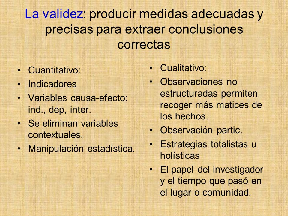 La validez: producir medidas adecuadas y precisas para extraer conclusiones correctas