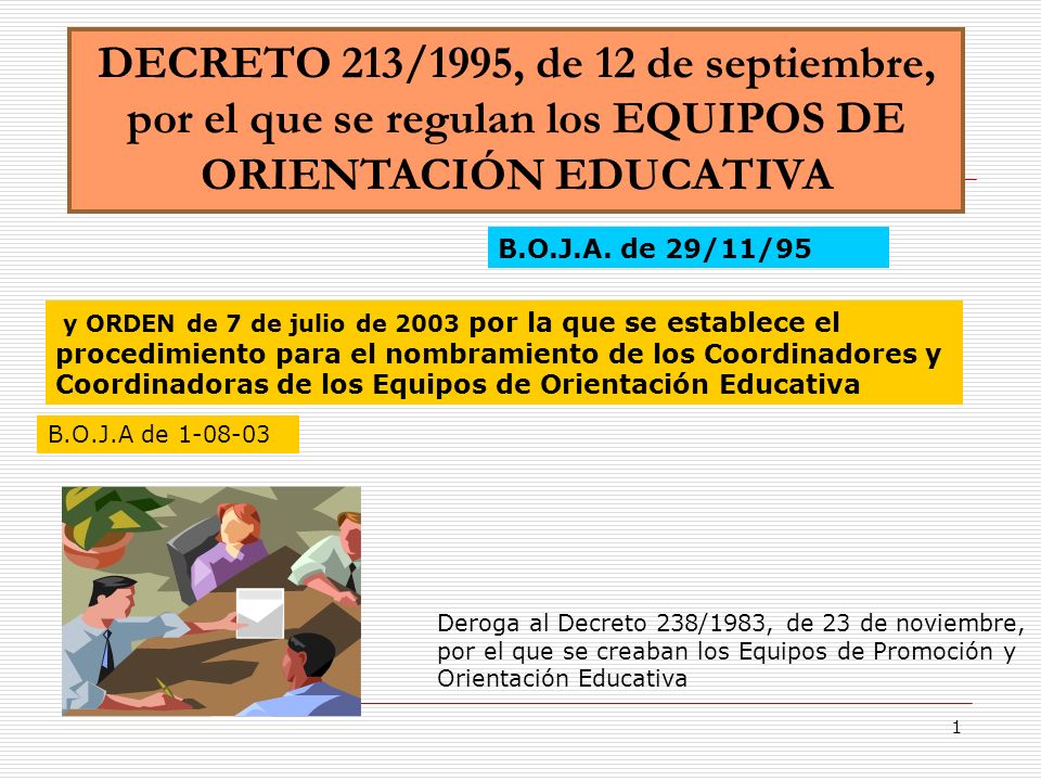 DECRETO 213/1995, de 12 de septiembre, por el que se regulan los EQUIPOS DE ORIENTACIÓN EDUCATIVA