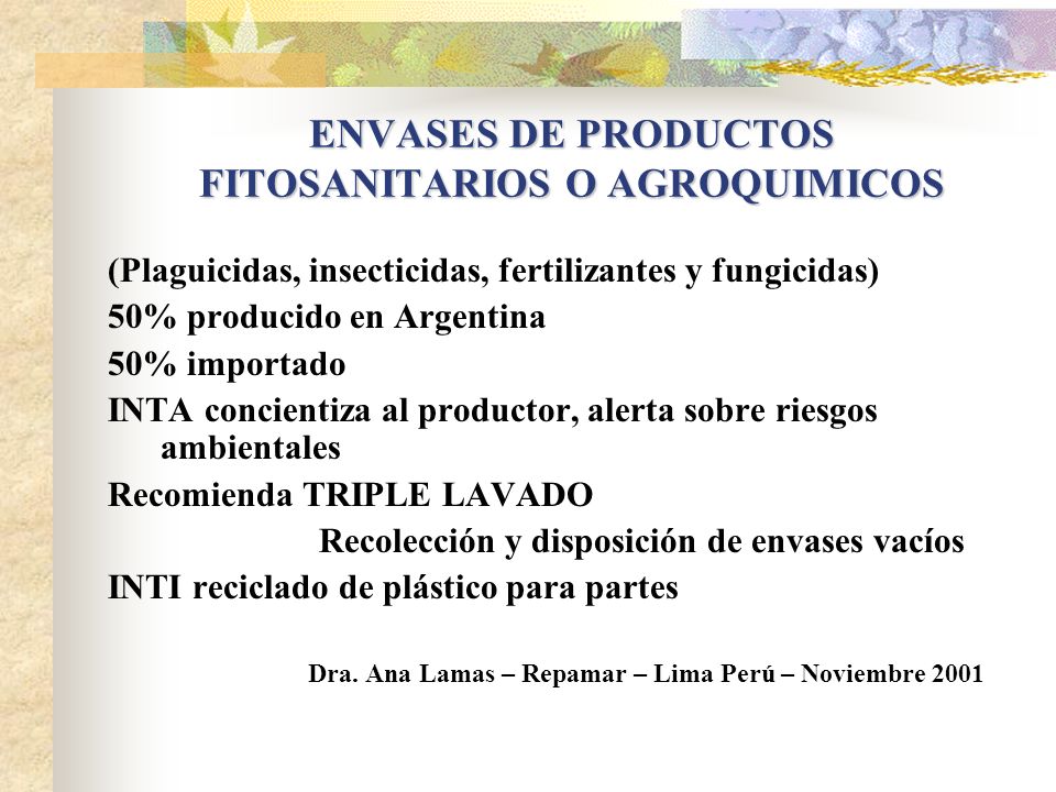 ENVASES DE PRODUCTOS FITOSANITARIOS O AGROQUIMICOS