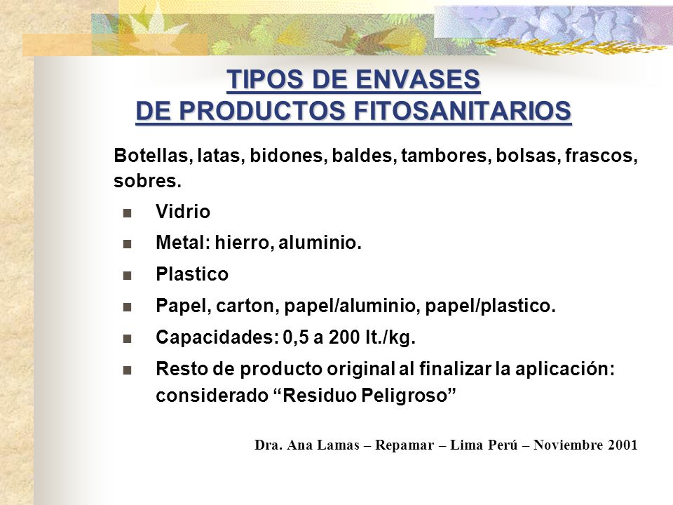 TIPOS DE ENVASES DE PRODUCTOS FITOSANITARIOS