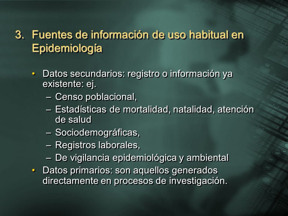 Fuentes de información de uso habitual en Epidemiología