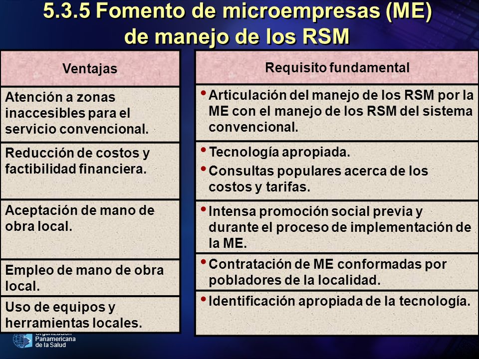 5.3.5 Fomento de microempresas (ME) de manejo de los RSM