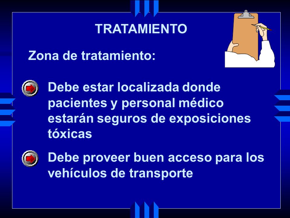 TRATAMIENTO Zona de tratamiento: Debe estar localizada donde. pacientes y personal médico. estarán seguros de exposiciones.