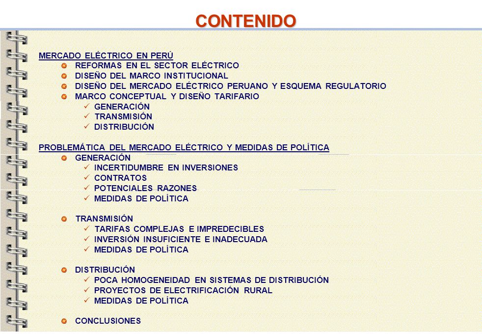 CONTENIDO MERCADO ELÉCTRICO EN PERÚ REFORMAS EN EL SECTOR ELÉCTRICO