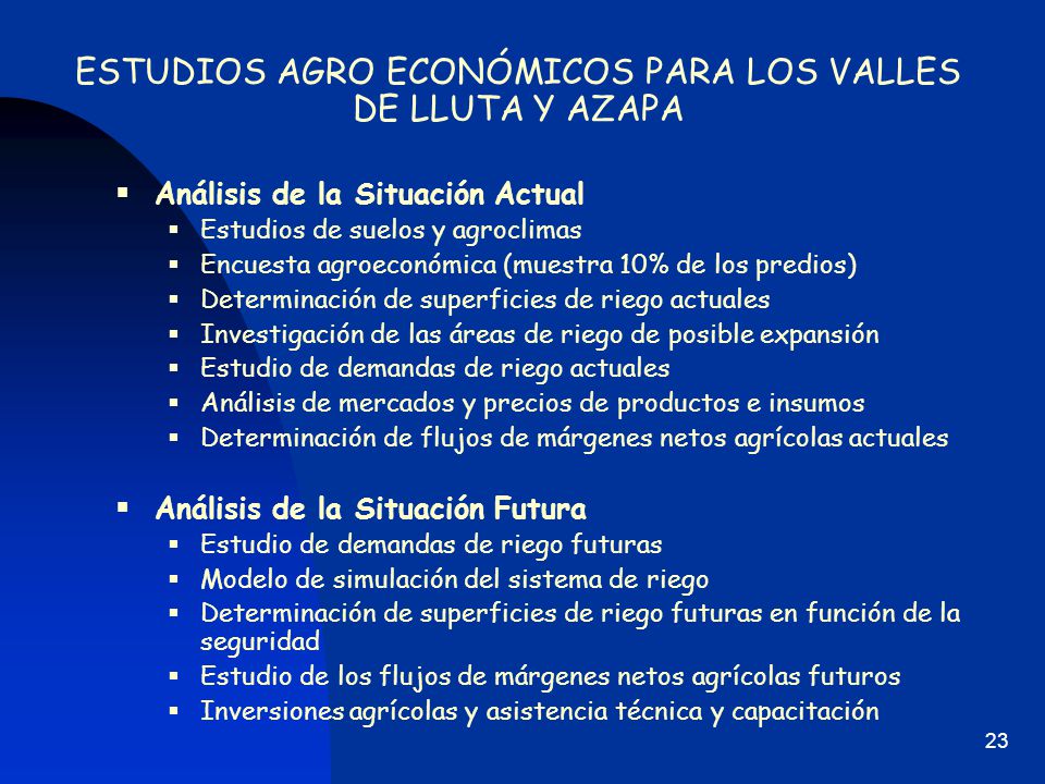 ESTUDIOS AGRO ECONÓMICOS PARA LOS VALLES DE LLUTA Y AZAPA