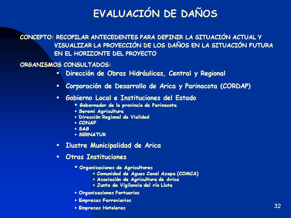 EVALUACIÓN DE DAÑOS Dirección de Obras Hidráulicas, Central y Regional