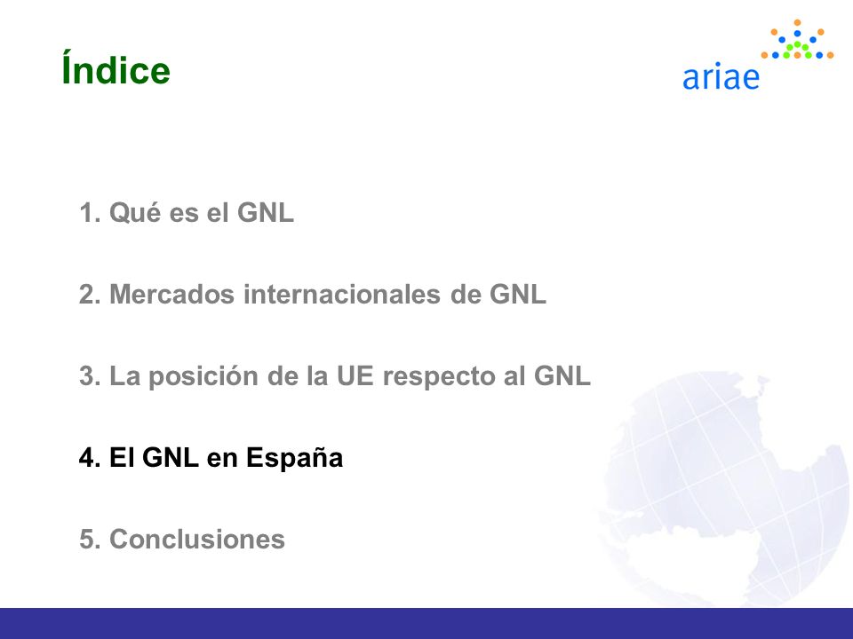 Índice 1. Qué es el GNL 2. Mercados internacionales de GNL