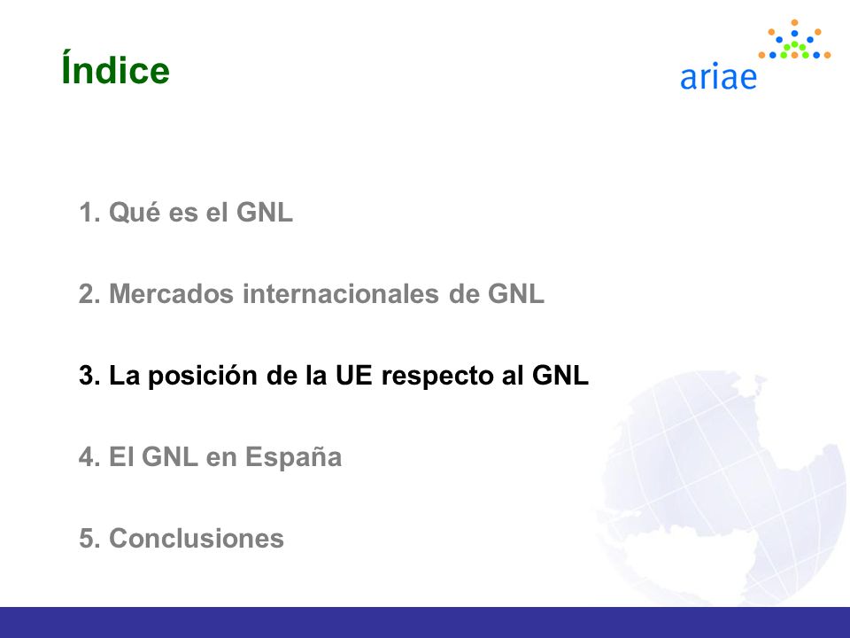 Índice 1. Qué es el GNL 2. Mercados internacionales de GNL