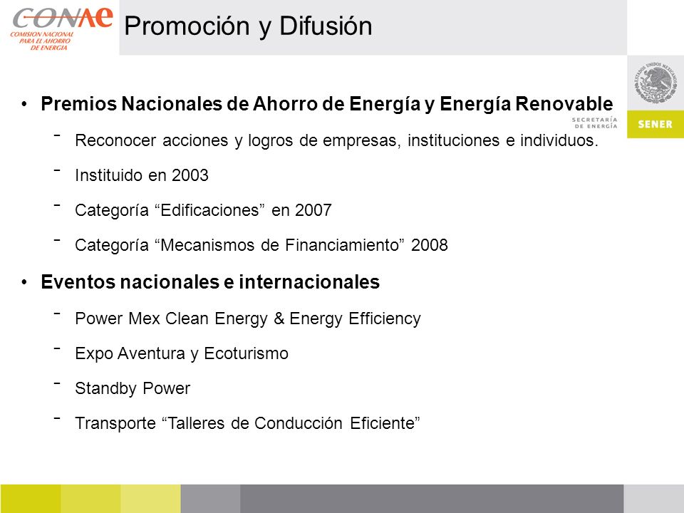 Promoción y Difusión Premios Nacionales de Ahorro de Energía y Energía Renovable.