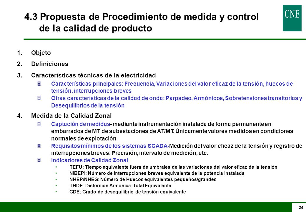 4.3 Propuesta de Procedimiento de medida y control de la calidad de producto