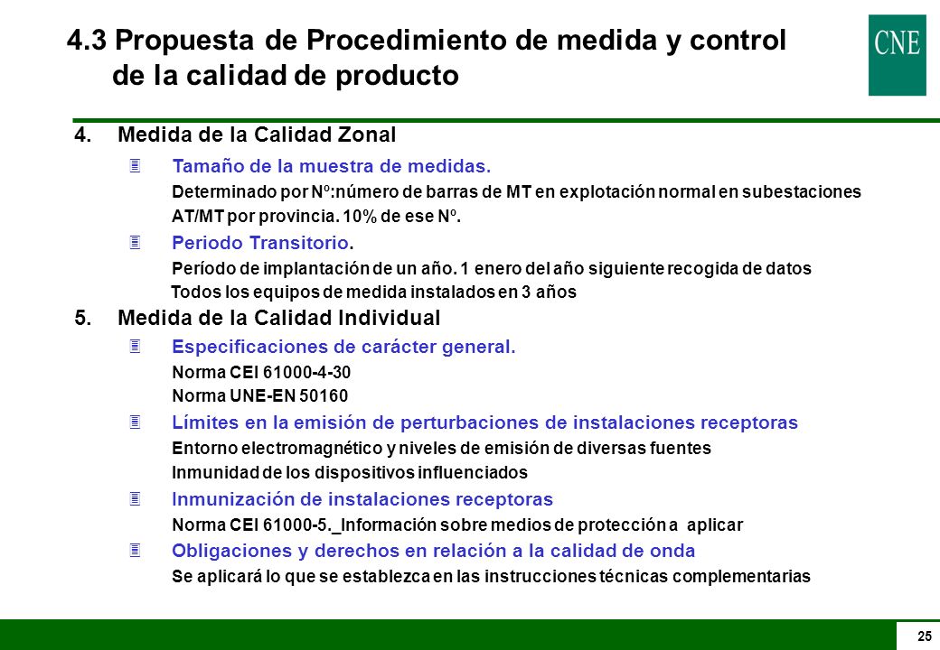 4.3 Propuesta de Procedimiento de medida y control de la calidad de producto