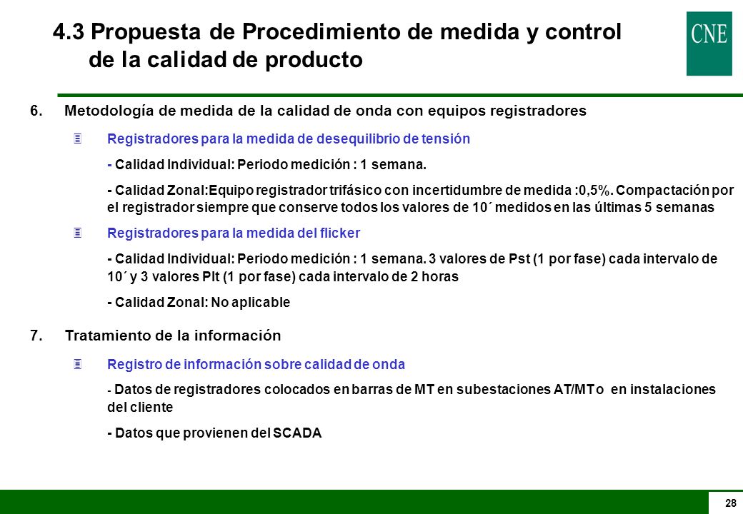 4.3 Propuesta de Procedimiento de medida y control de la calidad de producto