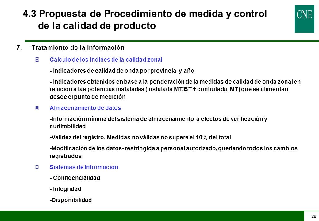 4.3 Propuesta de Procedimiento de medida y control de la calidad de producto