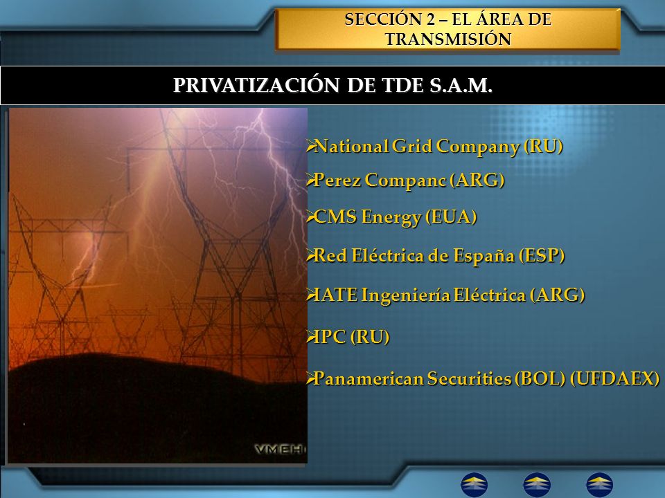 SECCIÓN 2 – EL ÁREA DE TRANSMISIÓN PRIVATIZACIÓN DE TDE S.A.M.