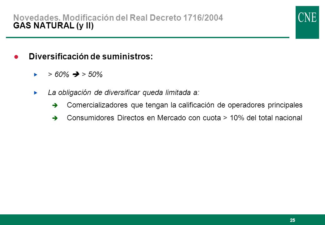 Novedades. Modificación del Real Decreto 1716/2004 GAS NATURAL (y II)